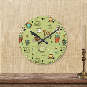 Horloge Ronde Tea et thé au miel en vert