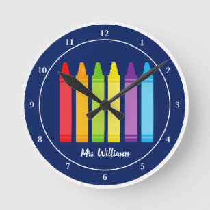 Horloge Ronde Teacher Personnalisé Cute Crayon Bleu Classe