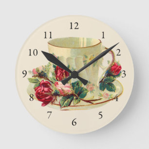Horloge Ronde Teacup vintage pour Tea Time