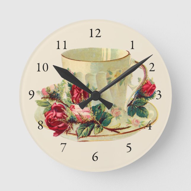 Horloge Ronde Teacup vintage pour Tea Time (Recto)
