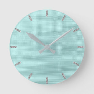 Horloge Ronde Teal Aqua Silver Gray Minimal Metallic Stripes