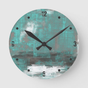 Horloge Ronde Teal Black White Gray abstract