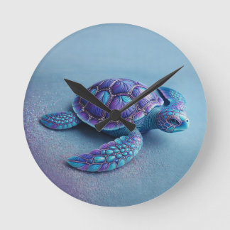 Horloge Ronde Teal Blue Purple Turtle Colorful Sea Turtle