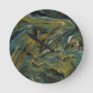 Horloge Ronde Teal, or, White and Black Oils