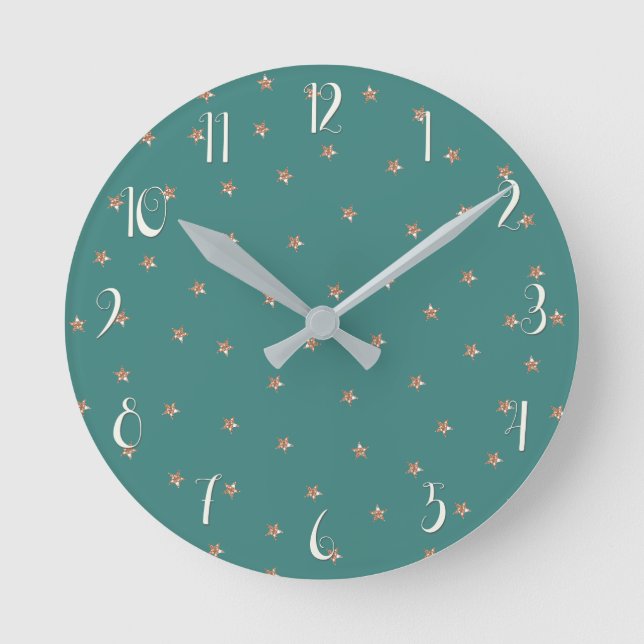 Horloge Ronde Teal & Rose Gold Rose Pailleté Étoiles Starry  (Recto)