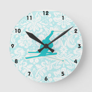 Horloge Ronde Teal Snow Skiing
