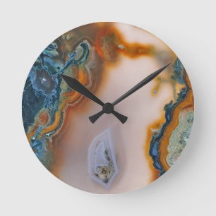 Horloge Ronde Teal translucide et agate de rouille