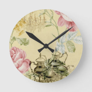 Horloge Ronde Teapot Tea Party Paris Floral