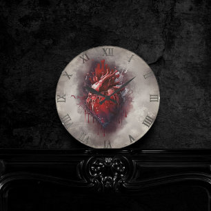 Horloge Ronde Técherie   Coeur avec goutte rouge et or saignant