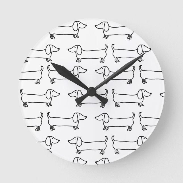 Horloge Ronde Teckel dans noir-blanc (Recto)