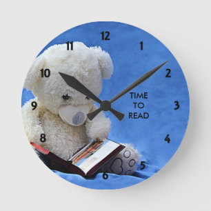 Horloge Ronde Teddy Bear Time to Read Blue Stuffed Animal, ZKOA