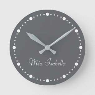 Horloge Ronde Tendance Couleur Ardoise Gris Blanc Points Nom Hor