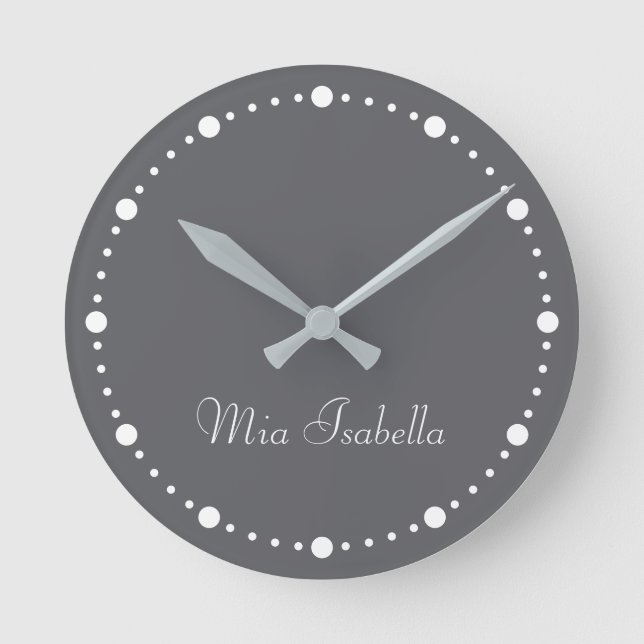 Horloge Ronde Tendance Couleur Ardoise Gris Blanc Points Nom Hor (Recto)