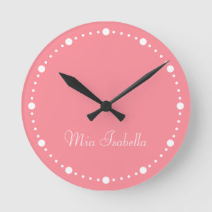 Horloge Ronde Tendance Couleur pastèque rose blanc points Horlog