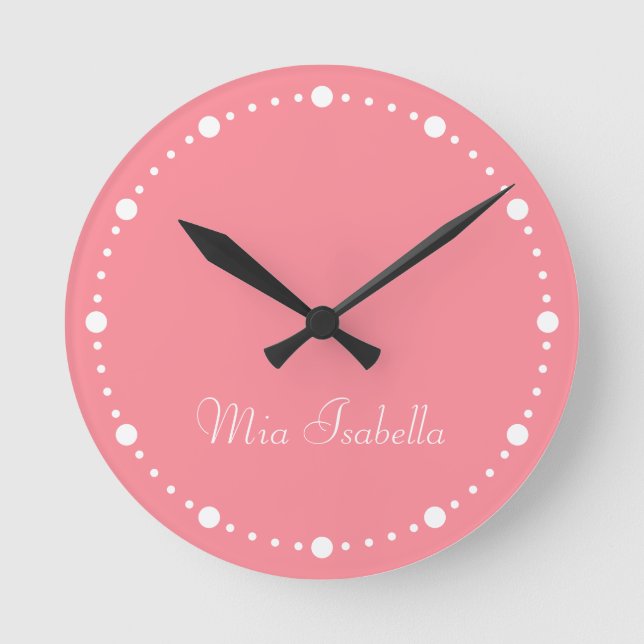Horloge Ronde Tendance Couleur pastèque rose blanc points Horlog (Recto)
