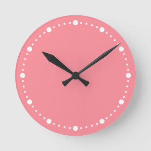 Horloge Ronde Tendance Couleur pastèque rose blanc points Horlog