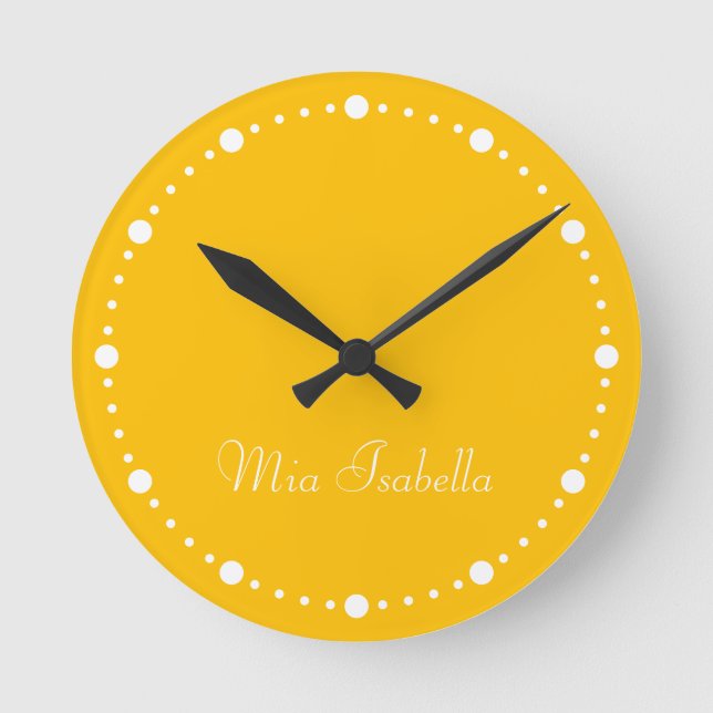 Horloge Ronde Tendance Couleur Sunburst Jaune Blanc Points Horlo (Recto)