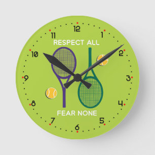 Horloge Ronde Tennis : respectez tous, ne craignez rien - vert