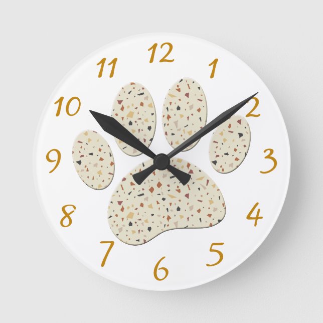 Horloge Ronde Terrazzo Dog Pawprint Motif Art (Recto)