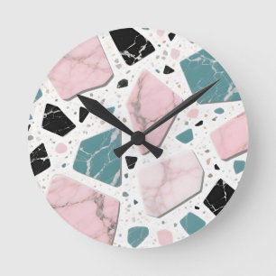 Horloge Ronde Terrazzo Marbre Pastel Rose Turquoise Moderne