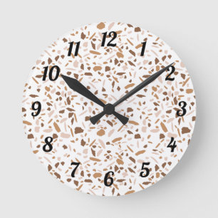 Horloge Ronde Terrazzo marron et beige et blanc