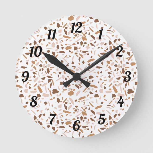 Horloge Ronde Terrazzo marron et beige et blanc (Recto)