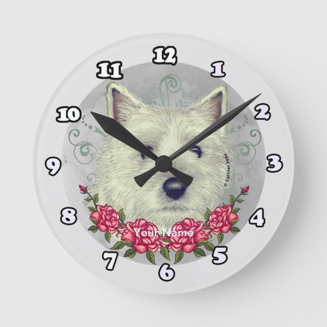 Horloge Ronde Terrier Cairn Roses (Recto)