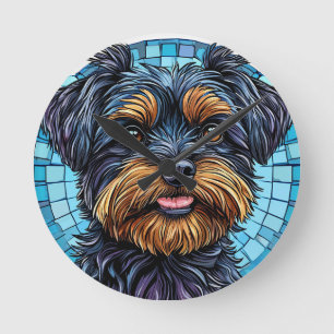 Horloge Ronde Térrier chien noir et marron