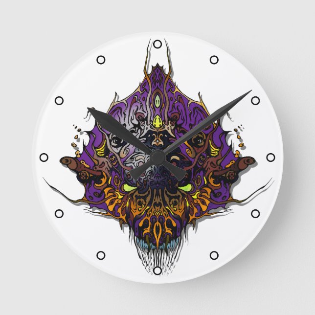 Horloge Ronde Tête Alien - violet avec points (Recto)