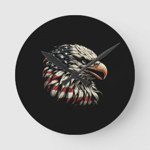 Horloge Ronde Tête d'aigle chauve Drapeau américain USA Hommes p