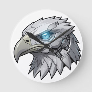 Horloge Ronde Tête d'Aigle Cybernétique Aigle Chauve Robotique F