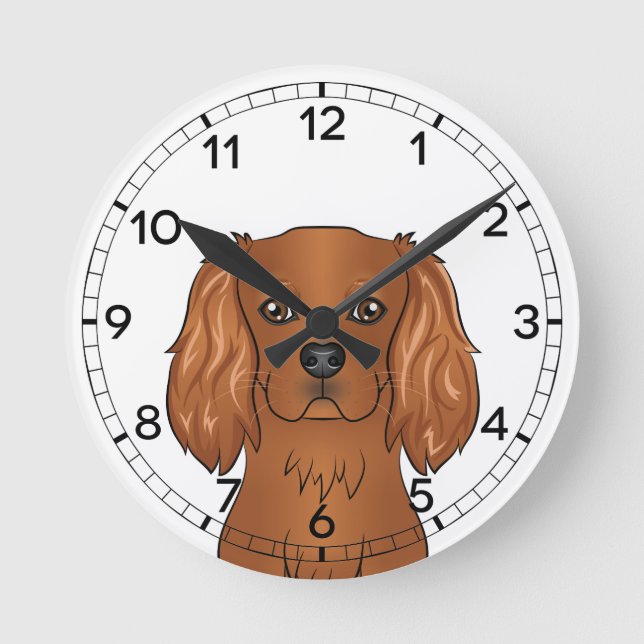Horloge Ronde Tête de Cavalier King Charles Spaniel rubis (Recto)