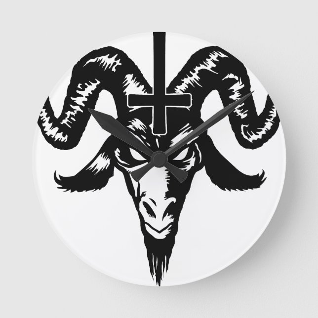 Horloge Ronde Tête de chèvre satanique avec croix (noir) (Recto)
