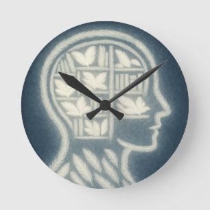 Horloge Ronde Tête de plumes avec livres blancs brillants (BG fo