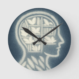 Horloge Ronde Tête de plumes avec livres blancs brillants (BG fo