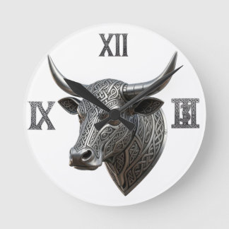 Horloge Ronde Tête de taureau en argent Viking celtique