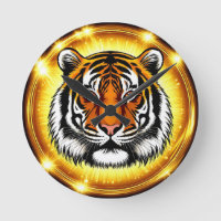 Tête de Tigre Majestueuse avec Lumières Dorées Écl