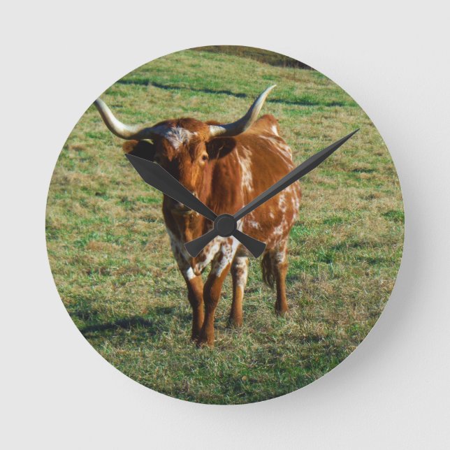 Horloge Ronde Texas Longhorn Cattle Cow Photo Russe (Recto)