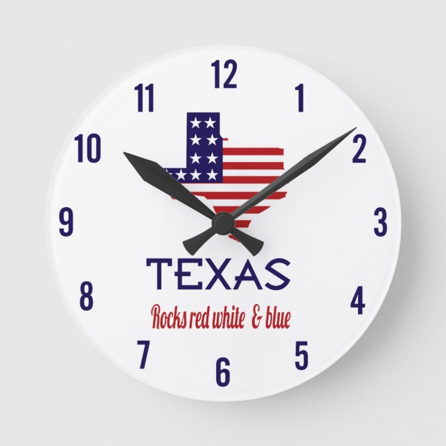 Horloge Ronde Texas Rocks Rouge Blanc & Bleu (Recto)