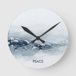 Horloge Ronde Texte personnalisé 3D Glacier Blue Argenté Abstrai