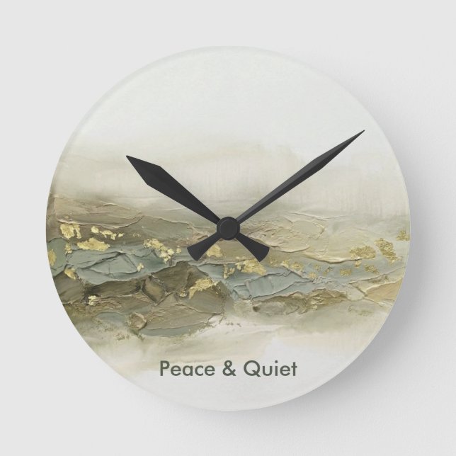Horloge Ronde Texte personnalisé 3D Vert Sauge Or Montagne Abstr (Recto)