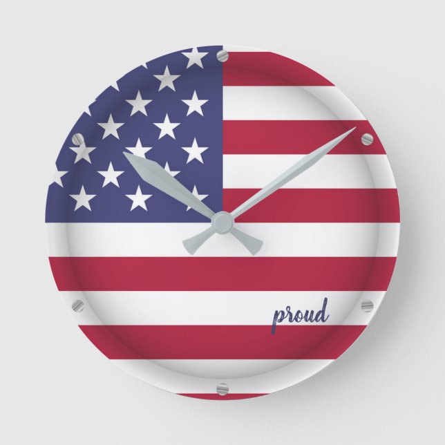 Horloge Ronde TEXTE PERSONNALISÉ USA Fier Pays Drapeau Américain (Recto)