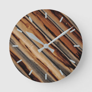Horloge Ronde Texture de clôture en bois Cool Unique
