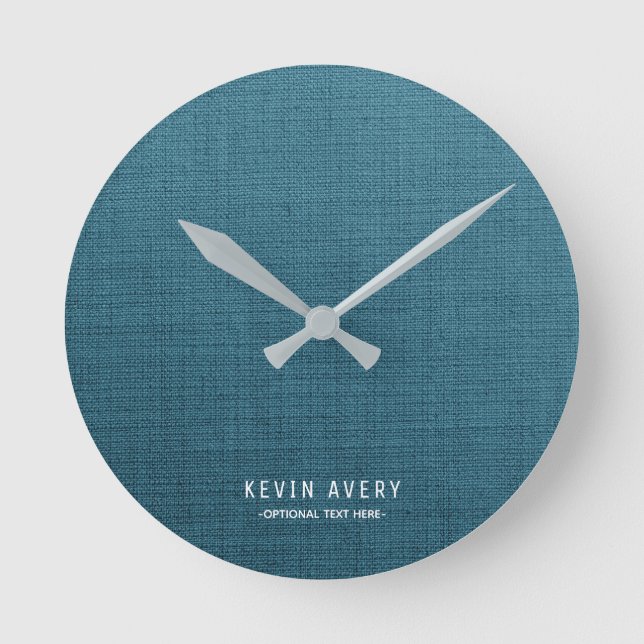 Horloge Ronde Texture de lin bleu personnalisée (Recto)