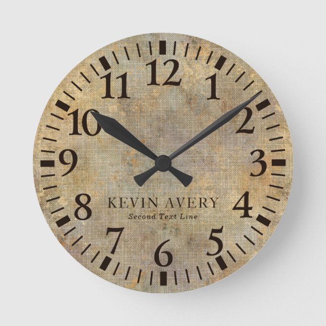 Horloge Ronde Texture de lin en or beige rustique (Recto)