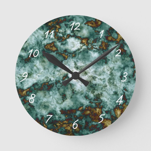 Horloge Ronde Texture de marbre verte avec des veines (Recto)