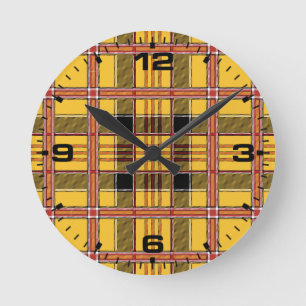 Horloge Ronde Texture de tissu à carreaux bandes brunes-52628