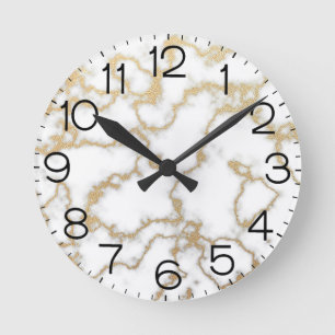 Horloge Ronde Texture en marbre Blanc Or Moderne Luxe Minimal