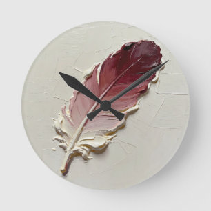 Horloge Ronde Texture Impasto 3D Plume Violet Élégant Minimalist