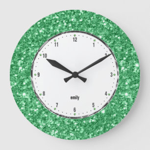 Horloge Ronde Texture Parties scintillant verte Imprimer grande 